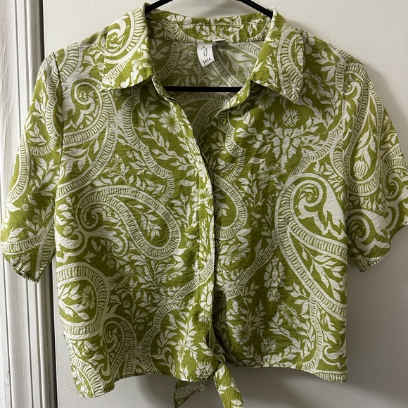 Joie Green Paisley Print Tie-Front Button Down Crop Top - Size Medium - Picture 3 of 6